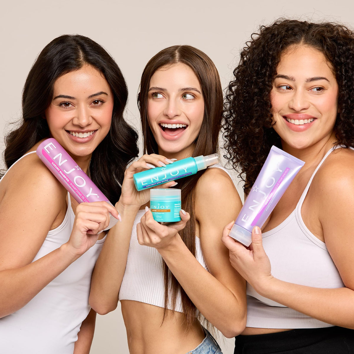 Enjoy lifestyle bathroom shelf display showing easy daily-use benefit