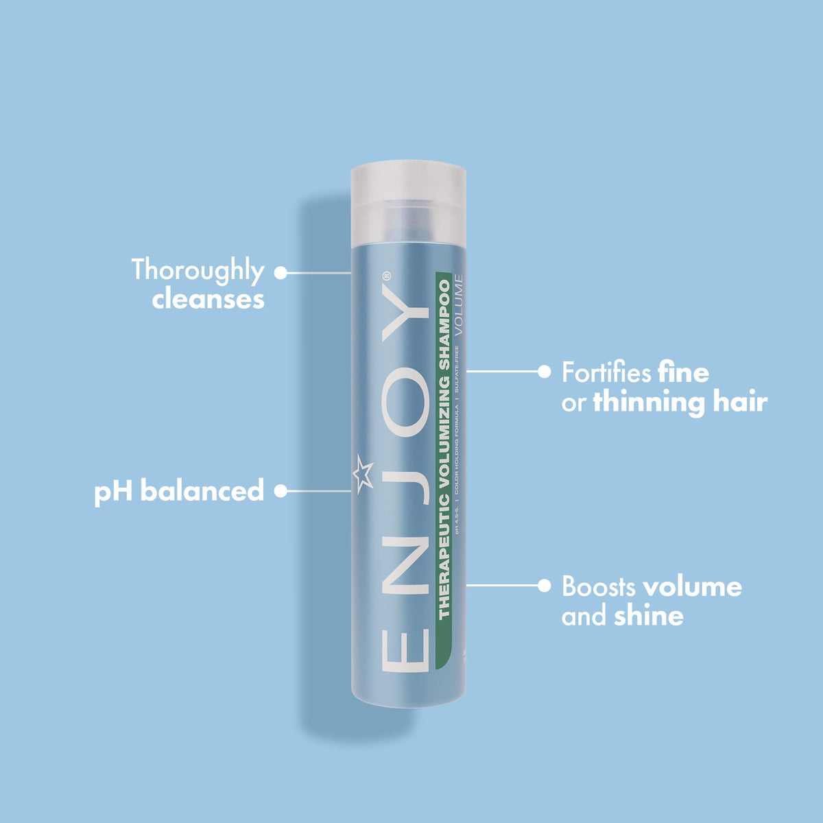 Enjoy shampoo back label with ingredient list and pH 4.5–5.5 details for informed buyers