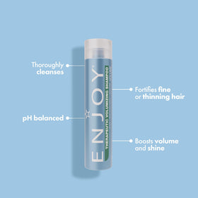 Enjoy shampoo back label with ingredient list and pH 4.5–5.5 details for informed buyers