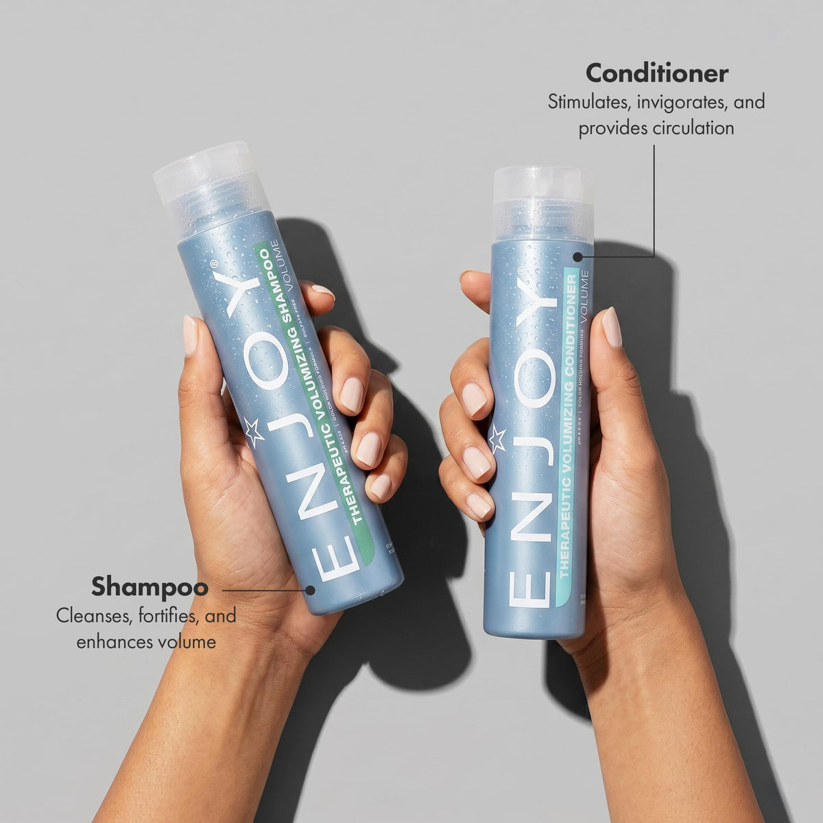 Enjoy shampoo foam close-up demonstrating gentle lather that cleanses without heaviness