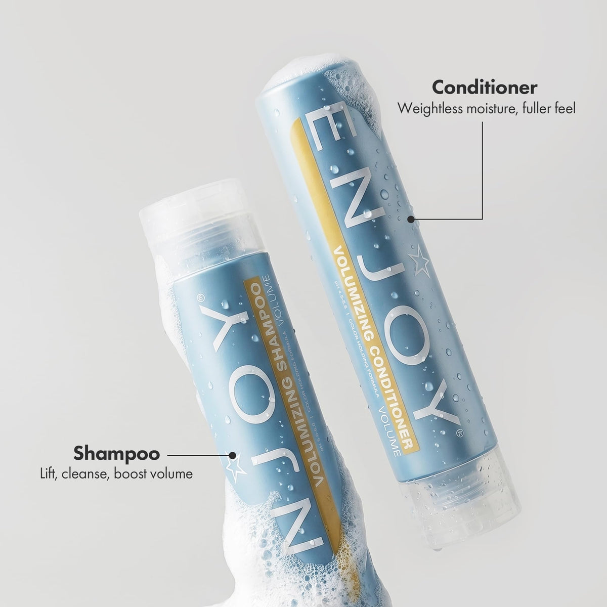 Enjoy shampoo close-up texture illustrating gentle cleansing benefit