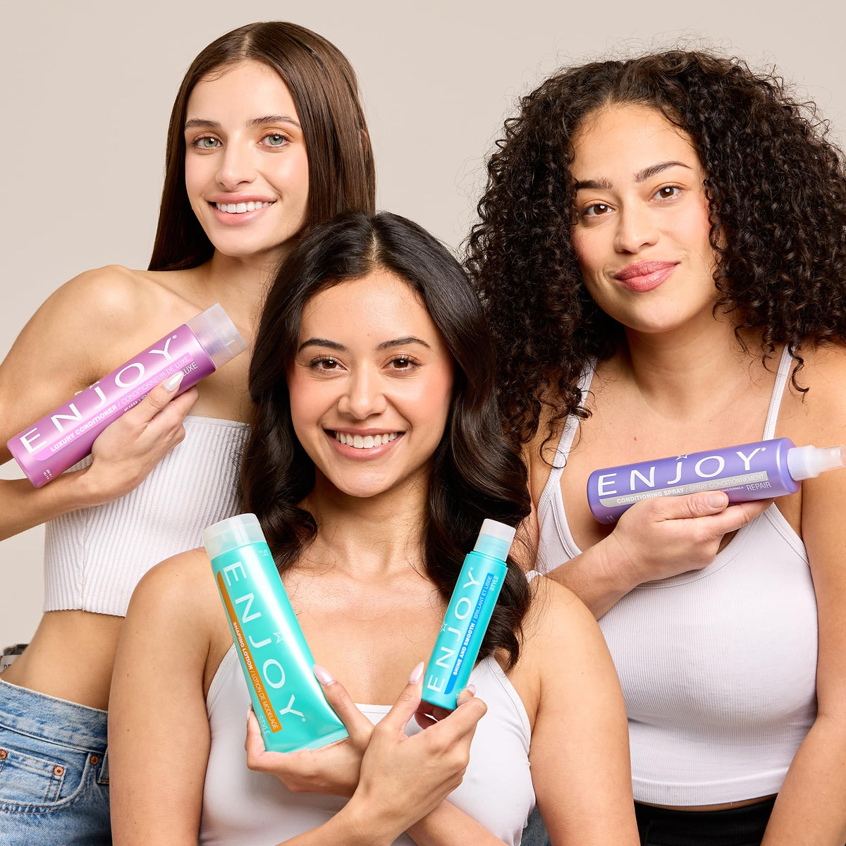 Enjoy shampoo on a bathroom shelf in lifestyle setting conveying daily-use and refresh ritual