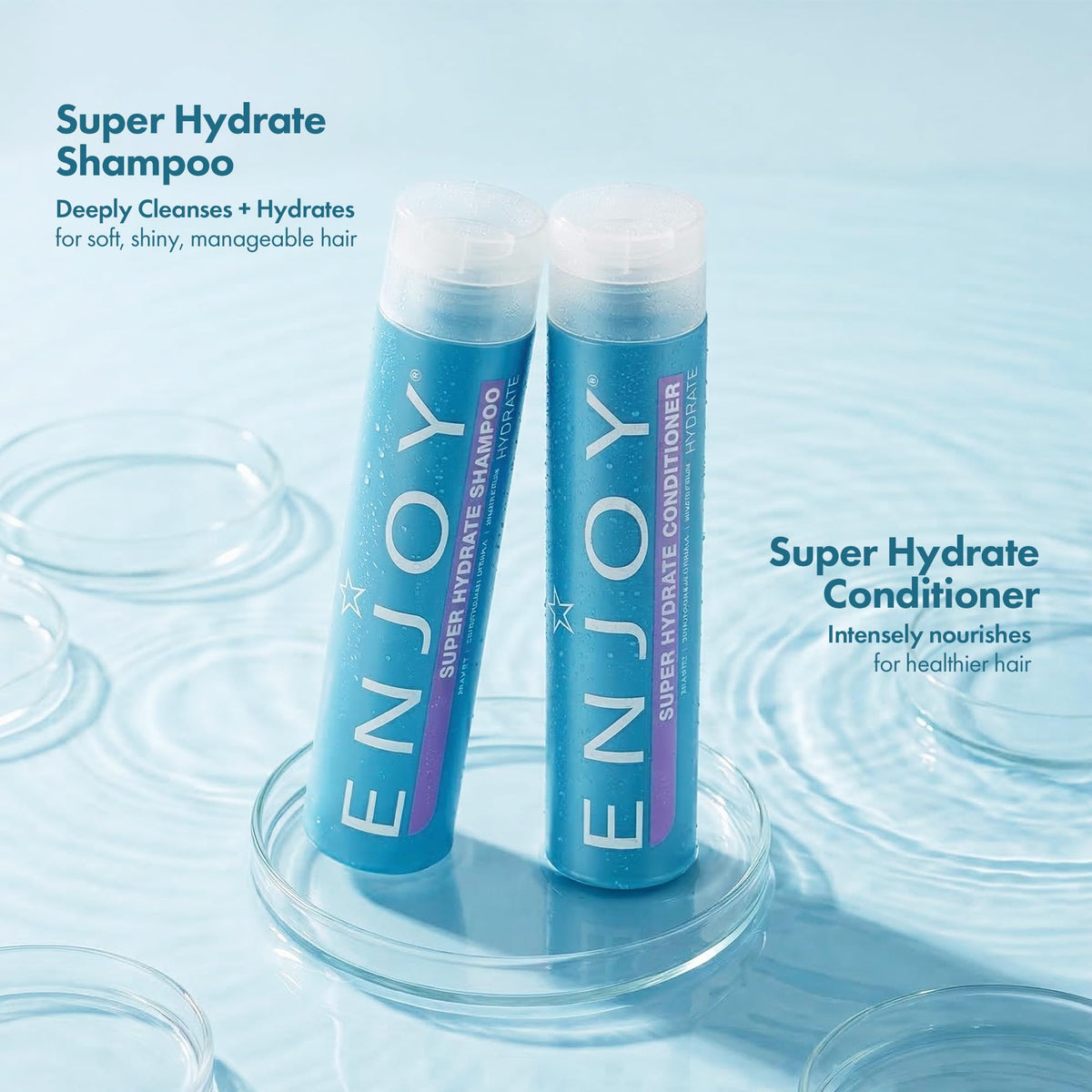 Enjoy label close-up revealing ingredients and clear pump