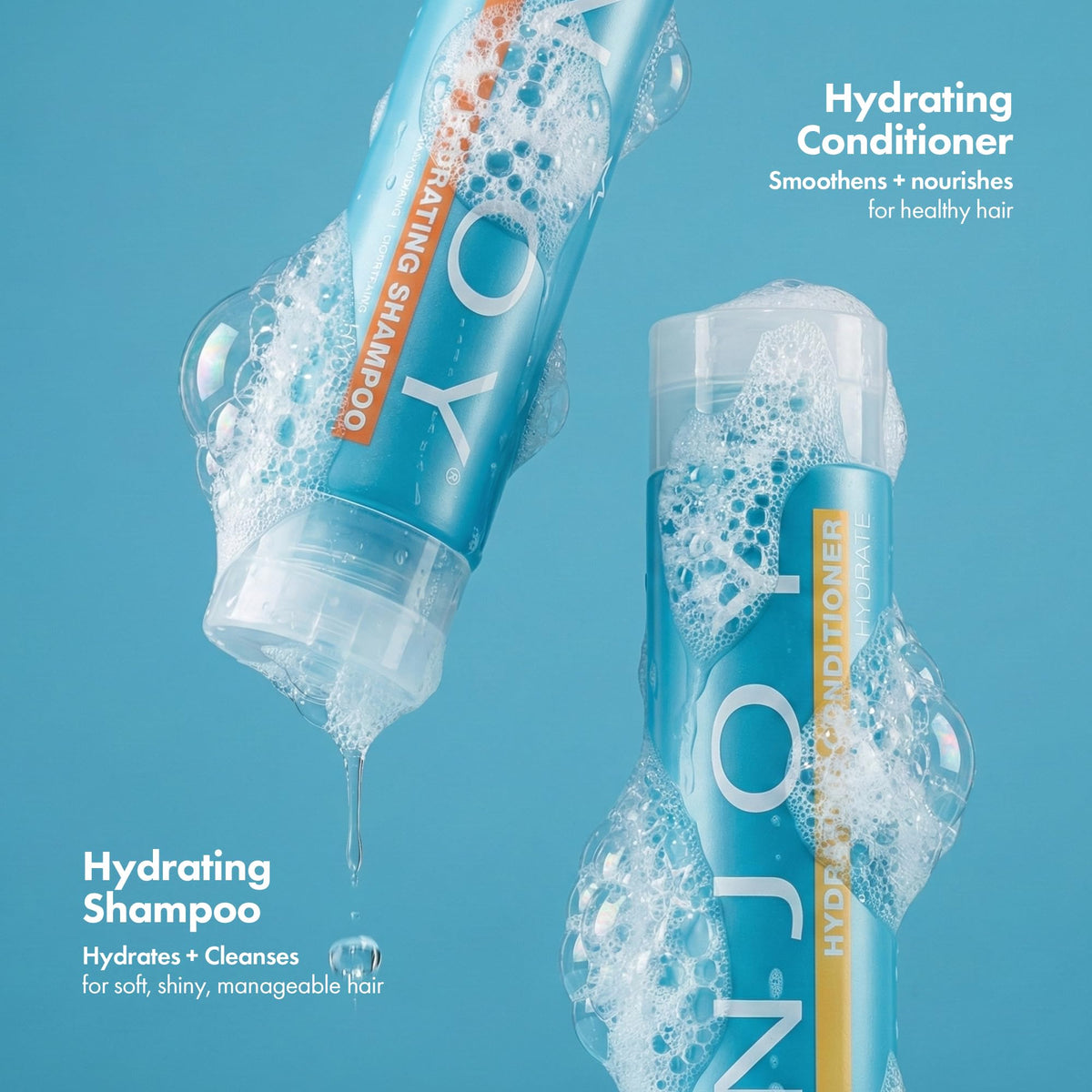 Enjoy shampoo pump close-up highlighting easy dispensing and control