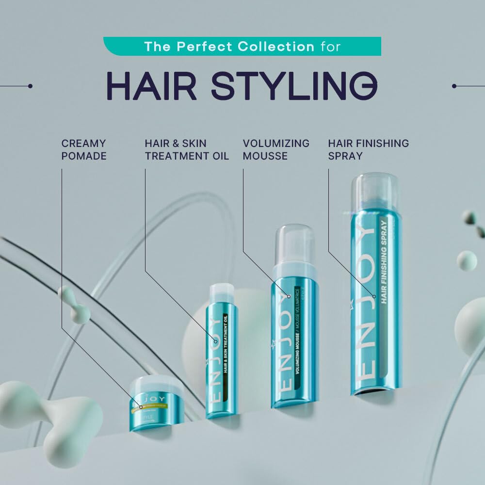 Before and after hair comparison using Enjoy Texture showing defined separation and reduced frizz