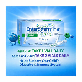 Generic EnterogerminaKids single vial closeup demonstrating ready-to-use convenience