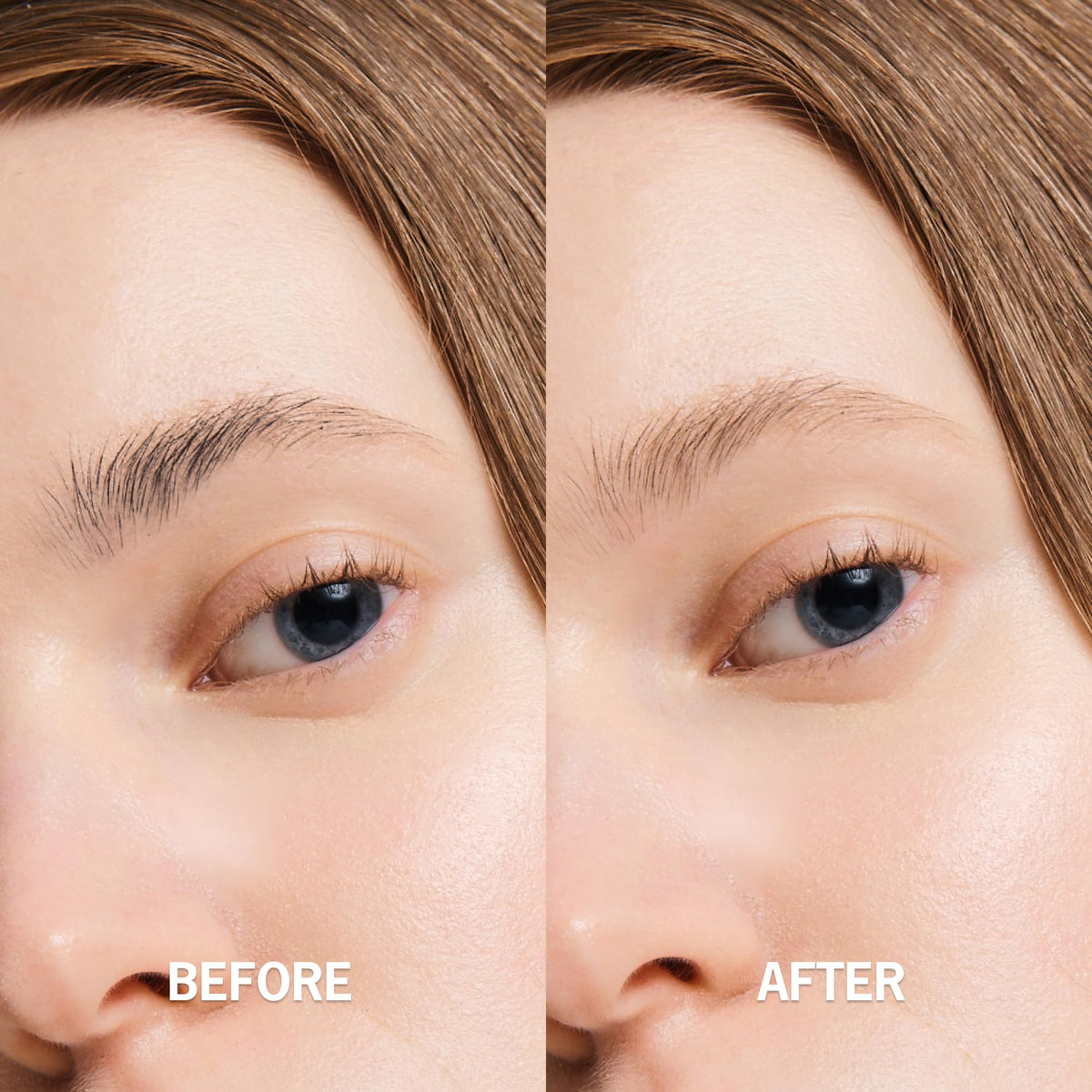 ENTROPY MAKE UP before and after brows illustrating natural fuller-looking result