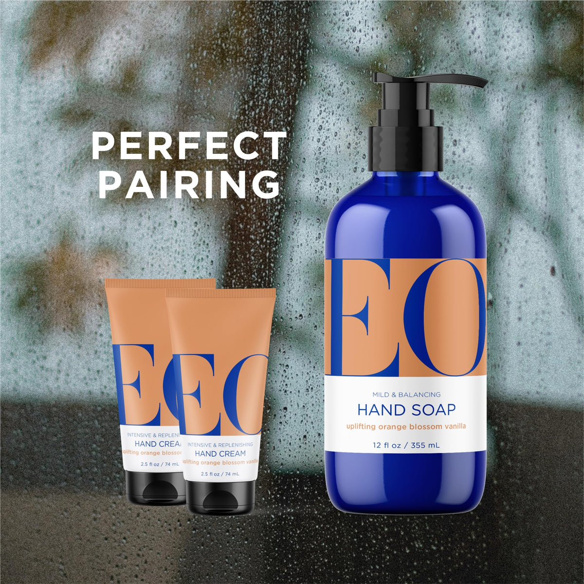 EO product on bathroom vanity suggesting everyday ritual and eco values