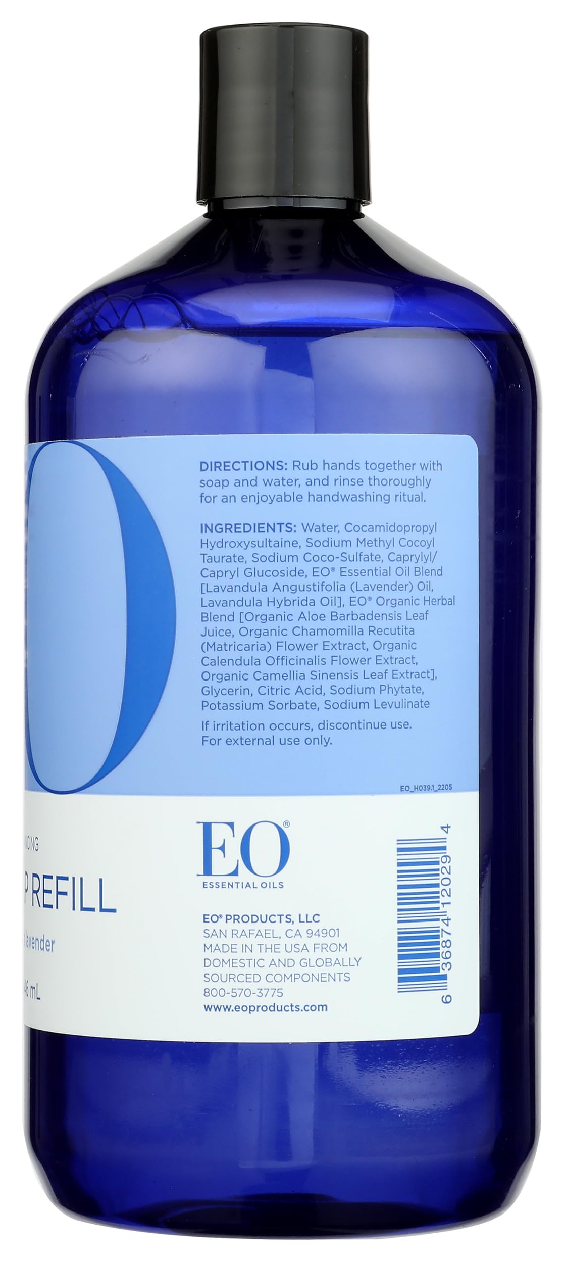 EO foam lather on hands demonstrating gentle cleanse and easy rinsing