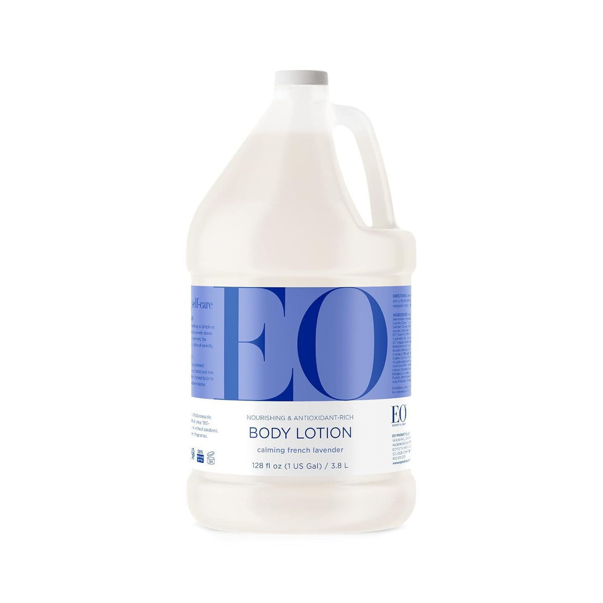 EO gallon bottle front view showing refill packaging and calming lavender benefit