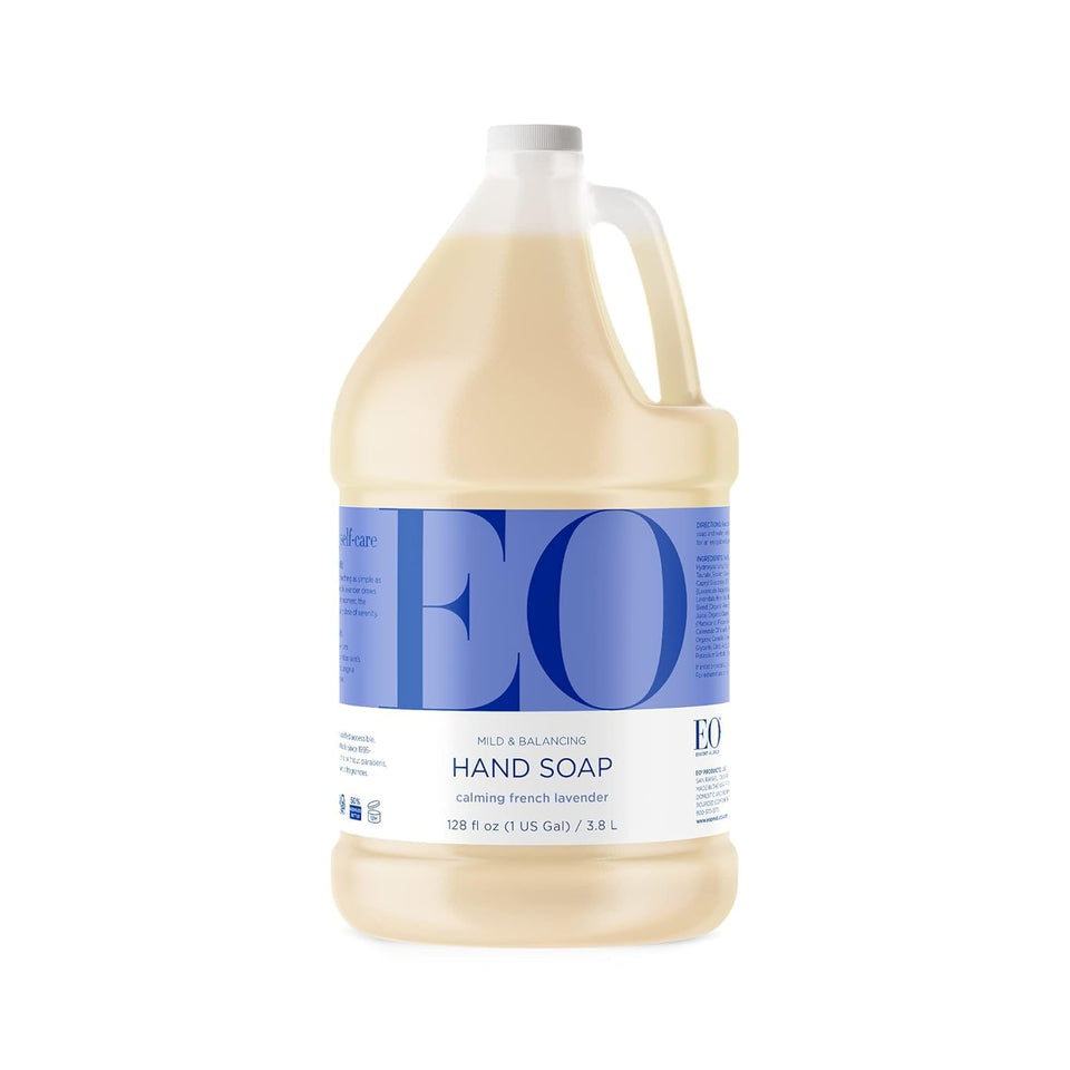 EO front label on 128 oz French Lavender refill showing product name and benefits