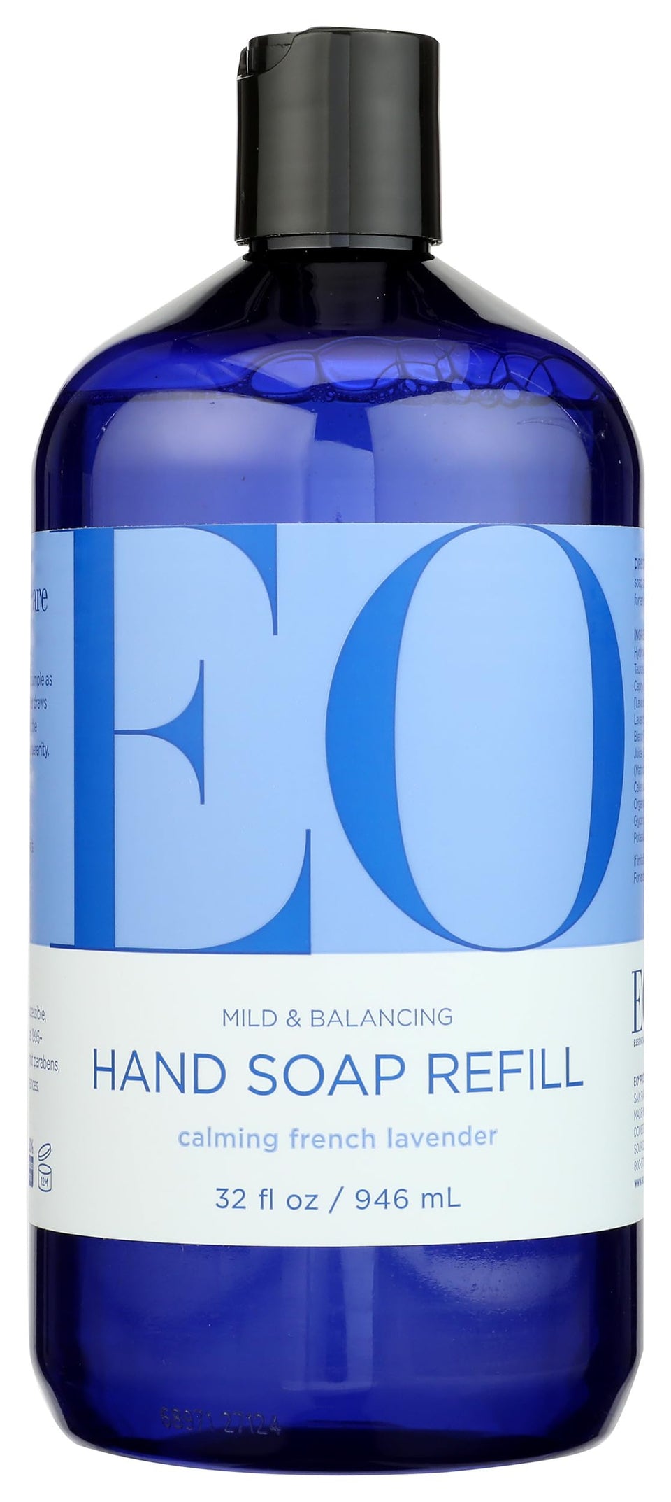 EO front label of French Lavender refill bottle showing product name and size benefits