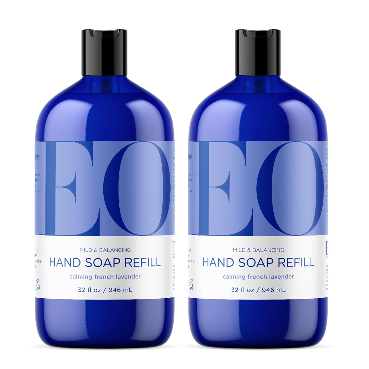 EO front packaging showing two 32 ounce bottles and restful lavender scent benefit