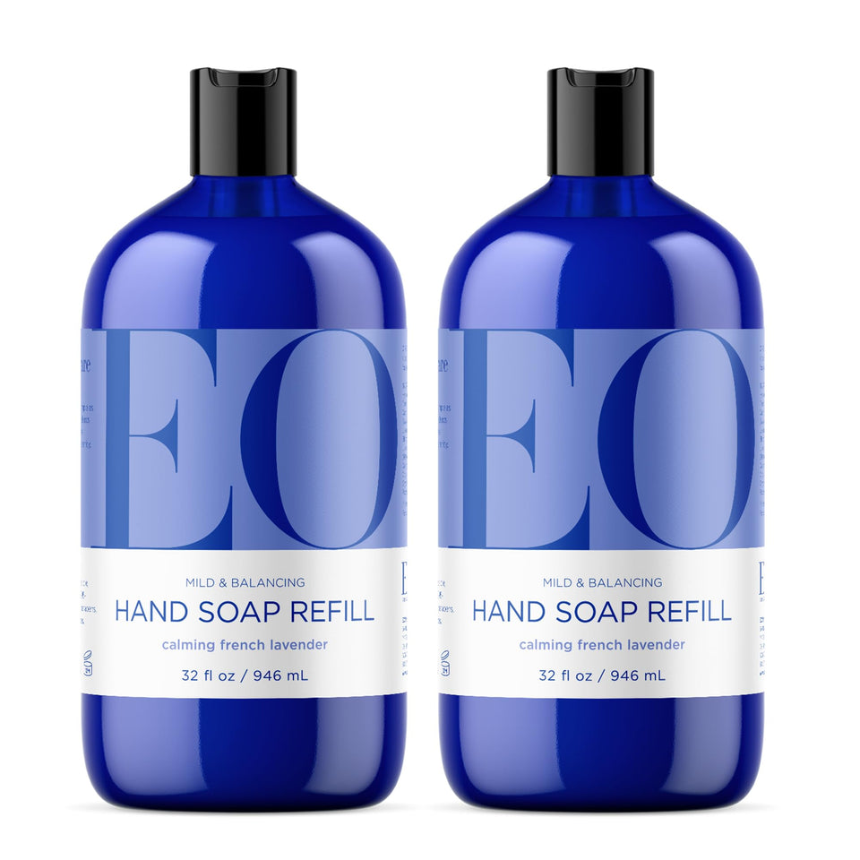 EO front packaging showing two 32 ounce bottles and restful lavender scent benefit
