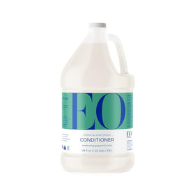 EO gallon front packaging showing organic label and recyclable bottle benefits