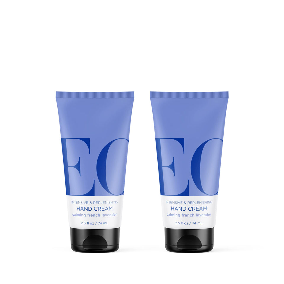 EO hand cream front packaging shows two lavender-scented tubes and brand clarity