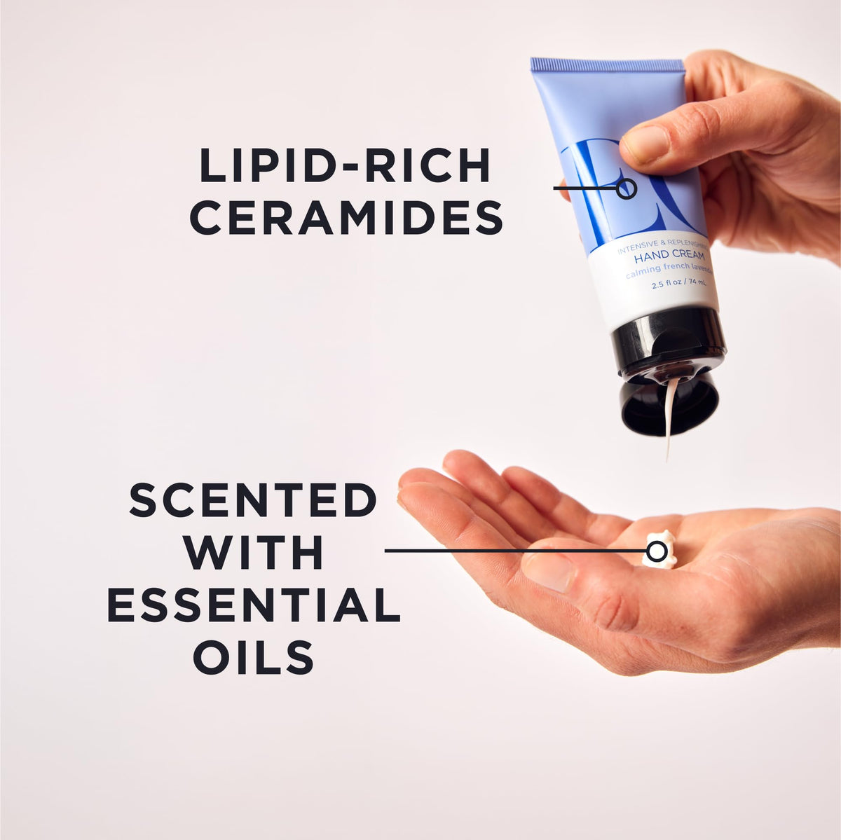EO hand cream open tube texture close-up highlighting smooth nourishing formula
