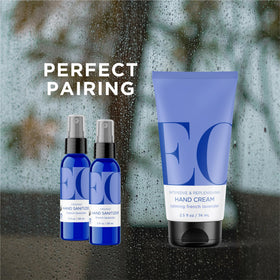 EO hand cream size comparison next to phone shows portable two-pack convenience