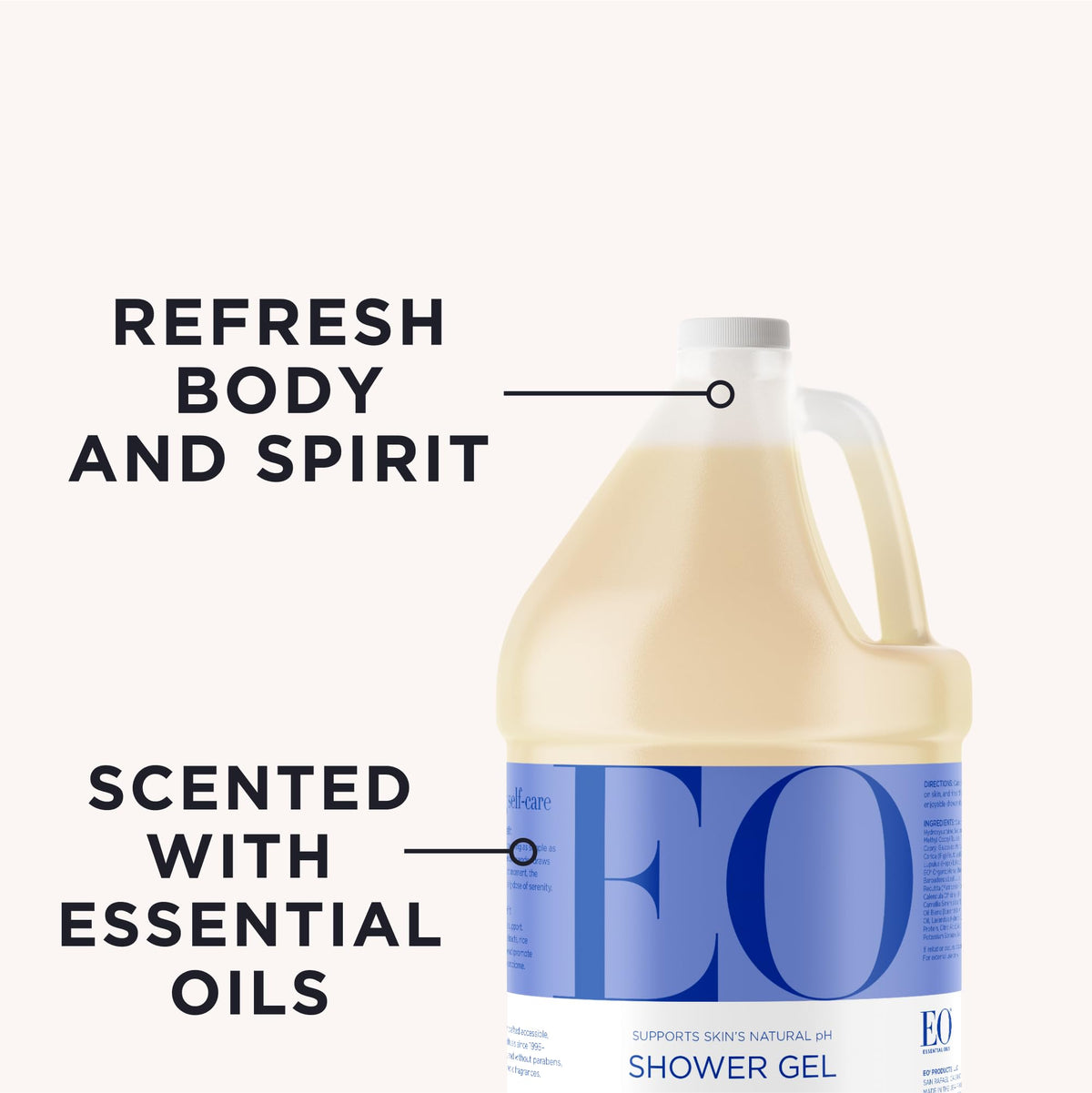 EO creamy lavender body wash lathered on hand demonstrating gentle texture