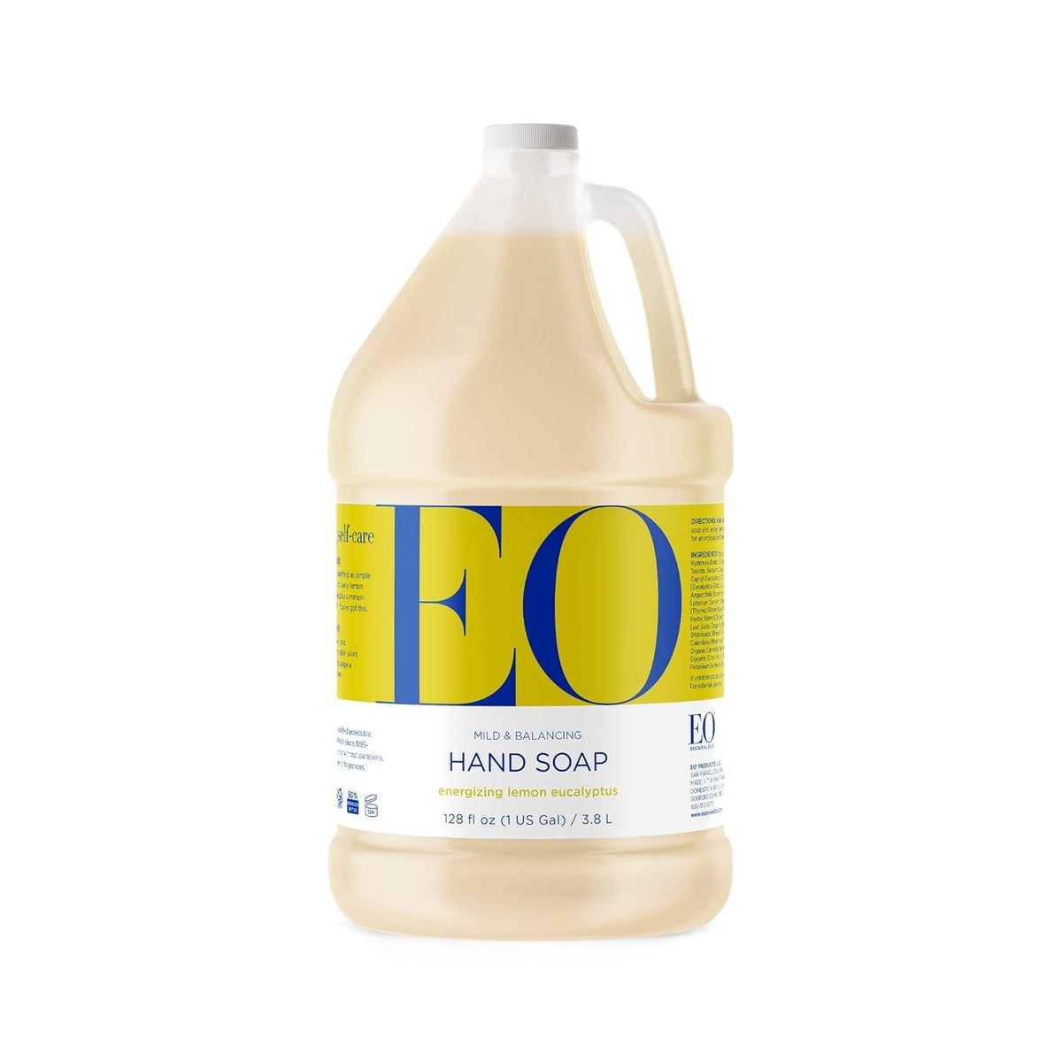 EO gallon bottle front view showing label and refill benefits