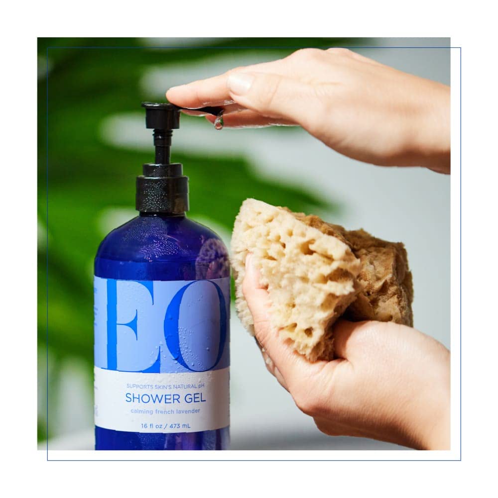 EO bottle on bathroom counter in lifestyle scene showing routine-ready benefit