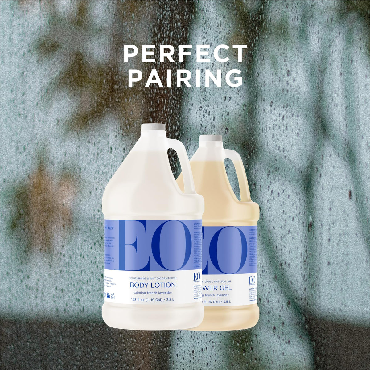 EO lotion dispensing in bathroom setting promoting daily moisturizing ritual