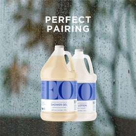 EO bottle displayed at solar-powered facility highlighting sustainable manufacturing
