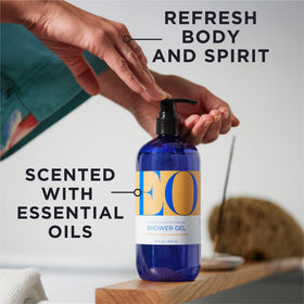 EO pump close-up highlighting recycled bottle design and easy dispensing benefit