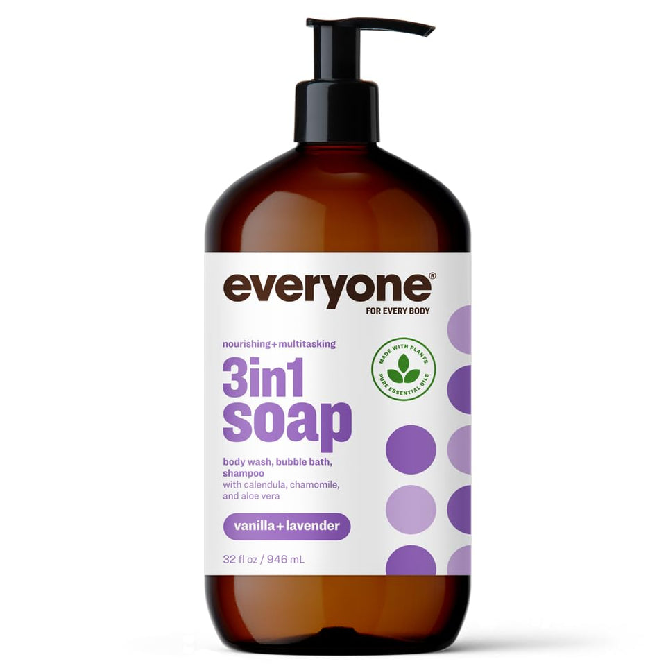 EO front label showing vanilla lavender scent and 32 fl oz size, clear product info