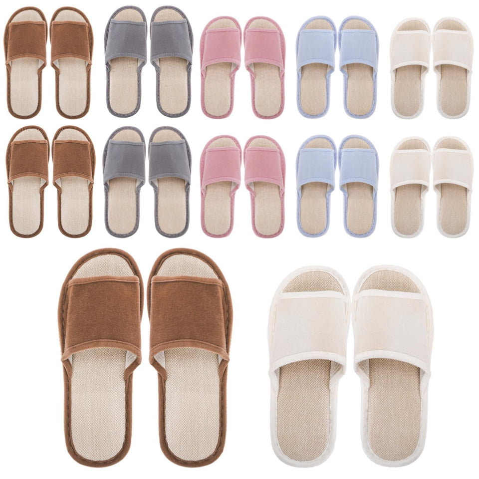 Eorbow packaging box showing ten slipper pairs and brand storage benefit