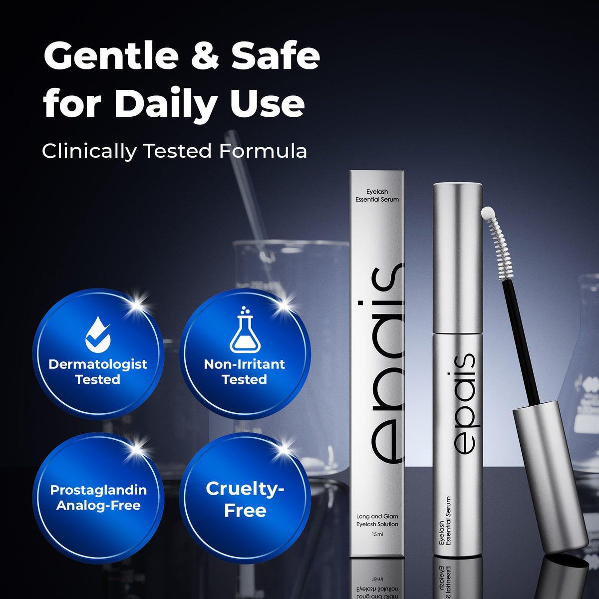 EPAIS dual-brush applicator close-up for precise root and lash-line application