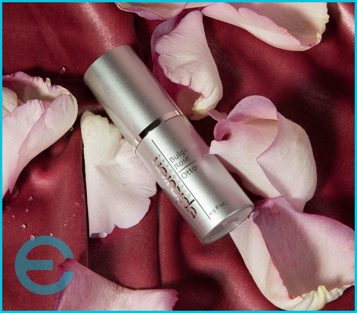 epicuren DISCOVERY oil on vanity with rose accents suggesting calming, radiant skin