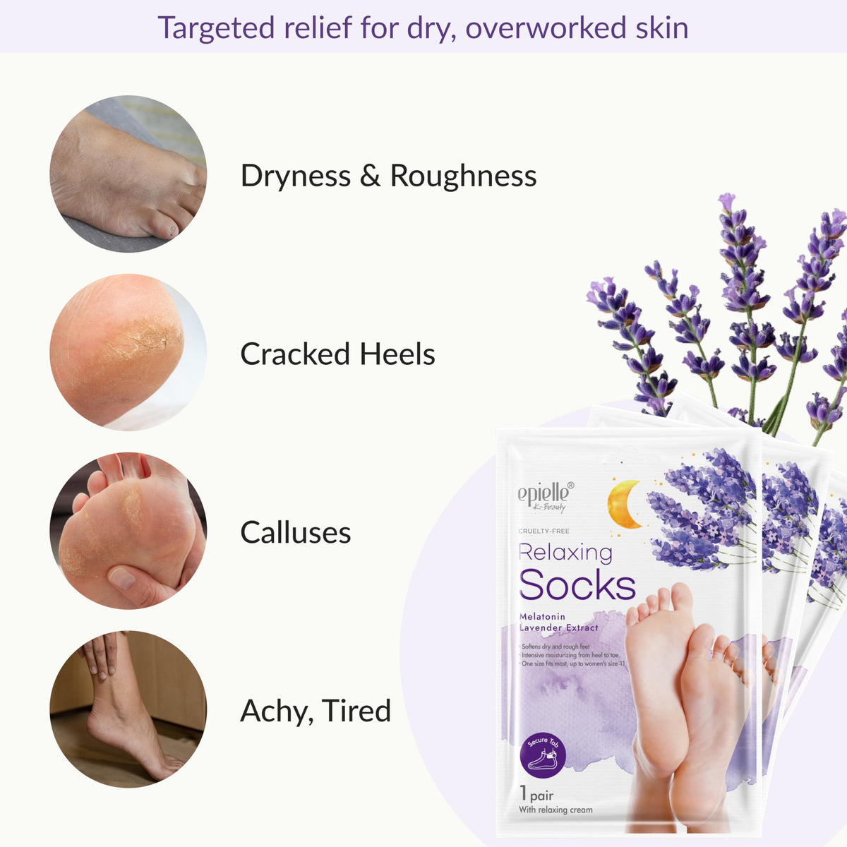 Epielle adhesive tab detail keeping moisturizing socks secure and mess-free