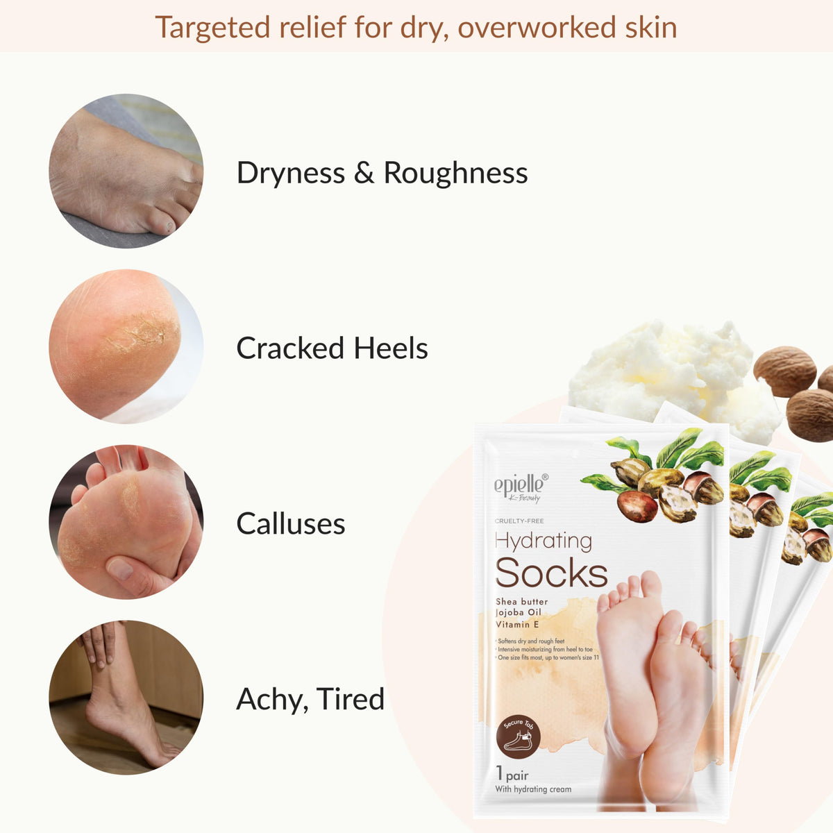 Epielle foot mask being applied demonstrating easy, mess-free use