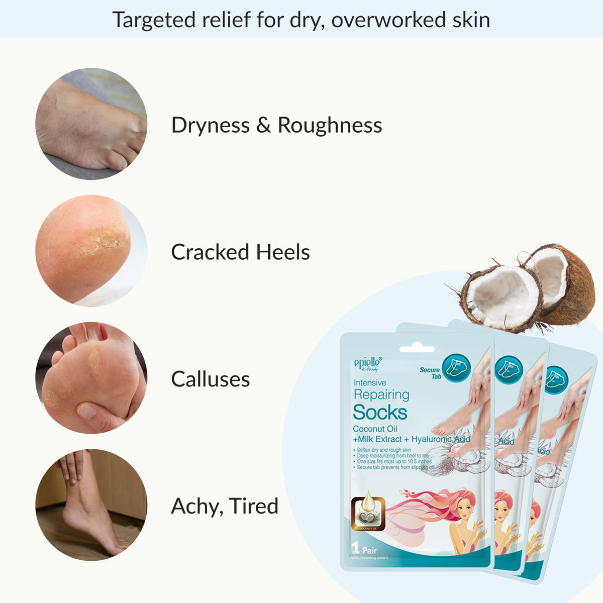 Epielle foot mask in use on feet showing comfortable at-home treatment