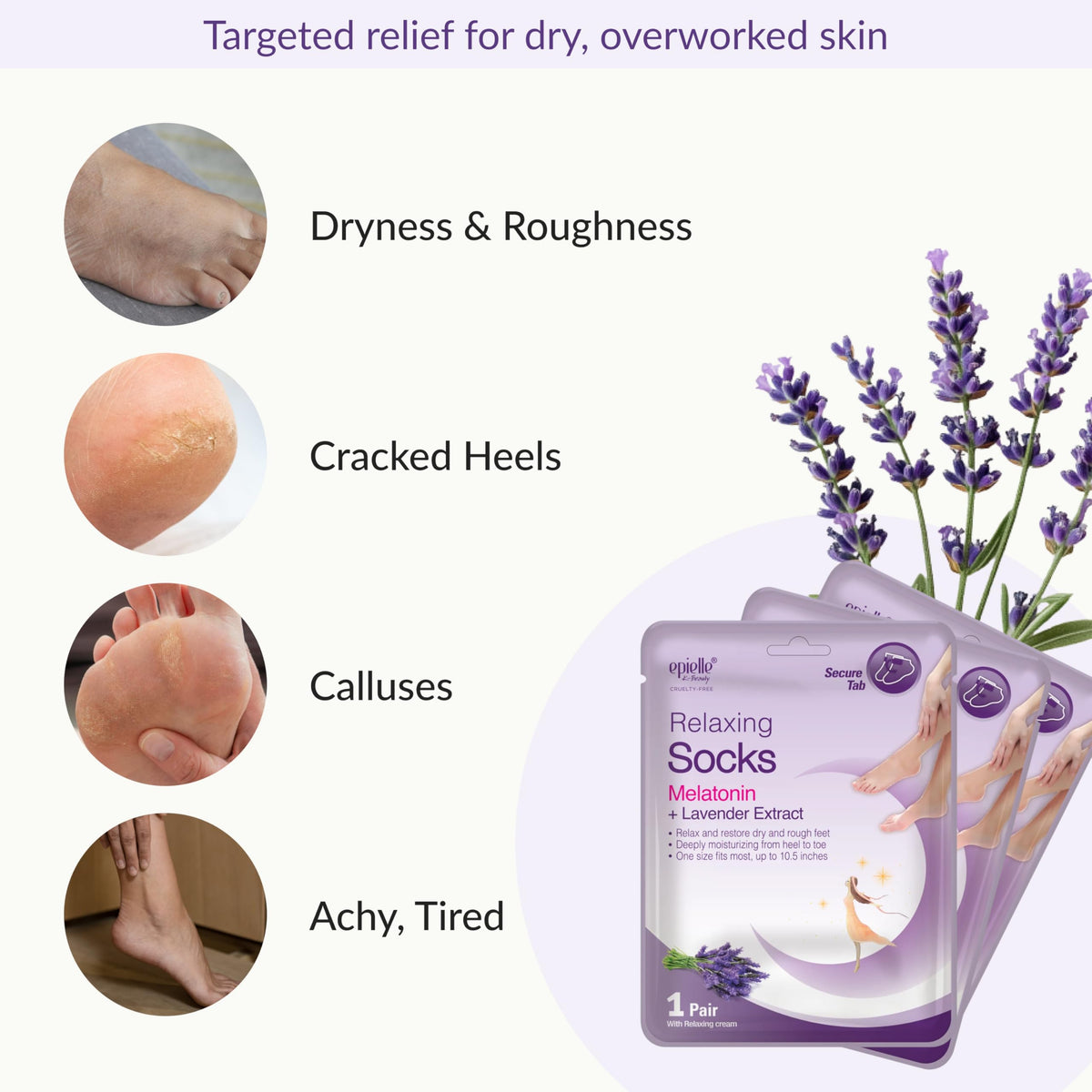 Epielle socks in use on feet during at-home spa for relaxation benefit