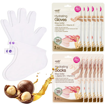 Epielle front packaging showing gloves and socks for easy spa treatments