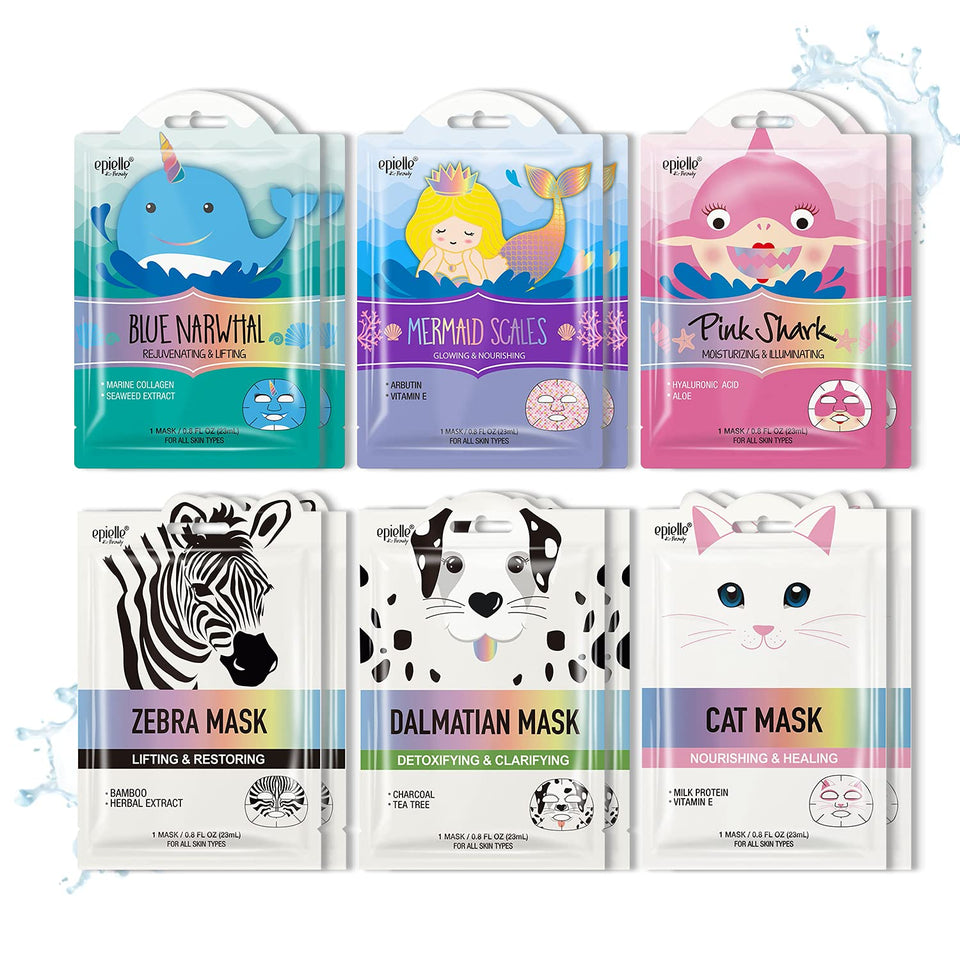 Epielle front packaging showing assorted Wave & Wild masks and fun designs for gifting