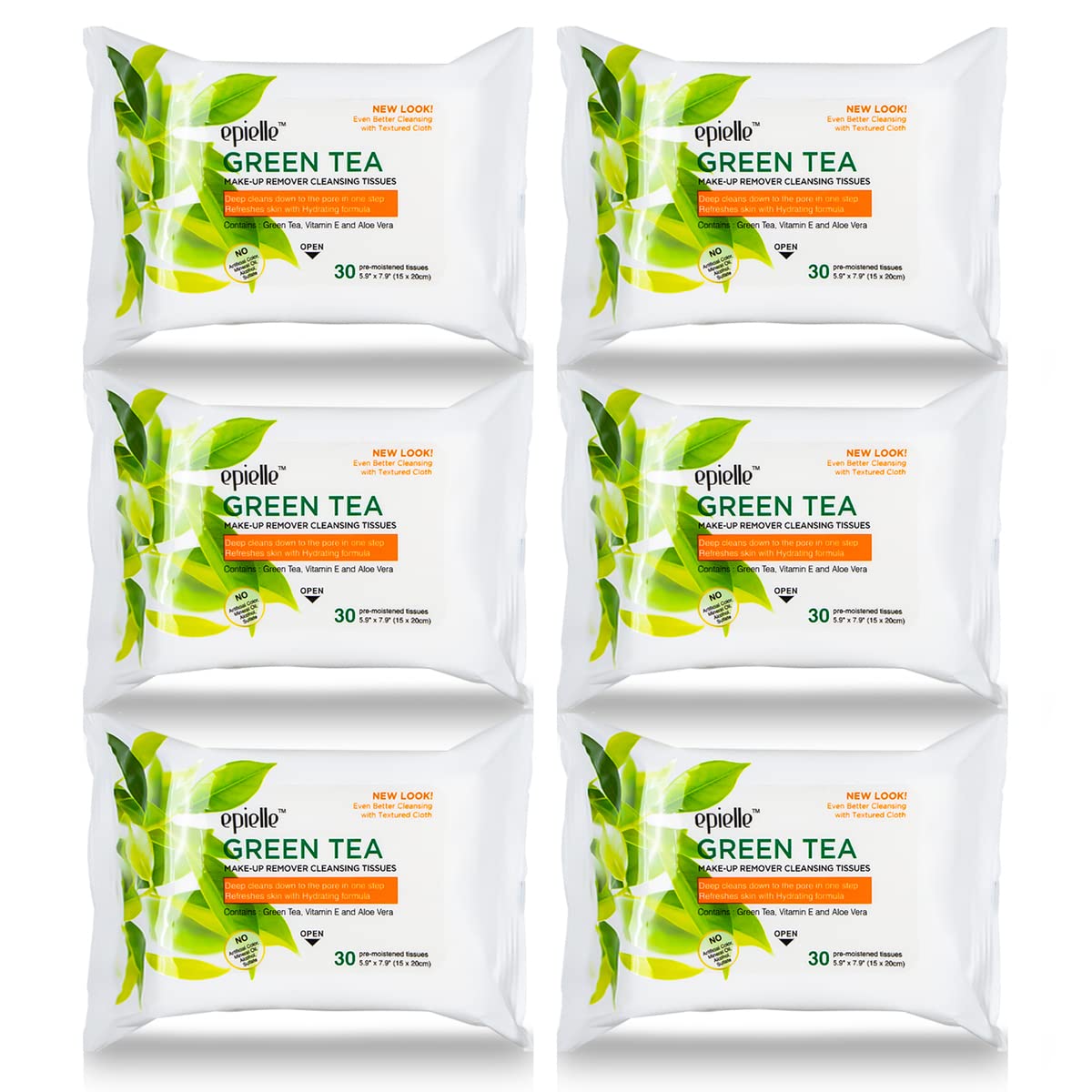 Epielle front packaging showing 30-count pack and green tea branding for convenience