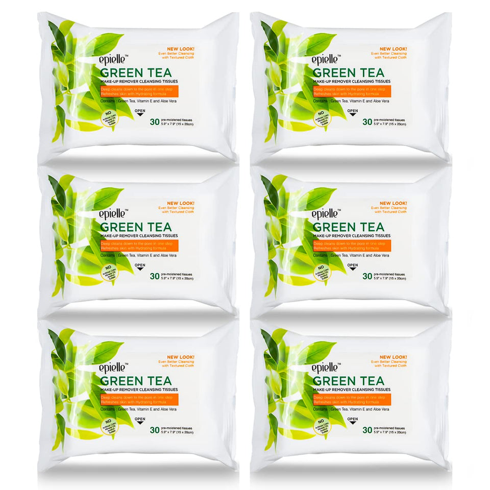 Epielle front packaging showing 30-count pack and green tea branding for convenience