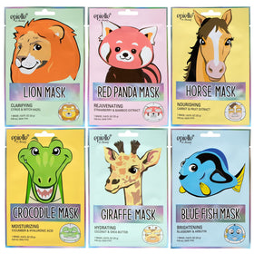 Epielle front packaging showing six animal-themed masks and cheerful design benefit: easy gifting