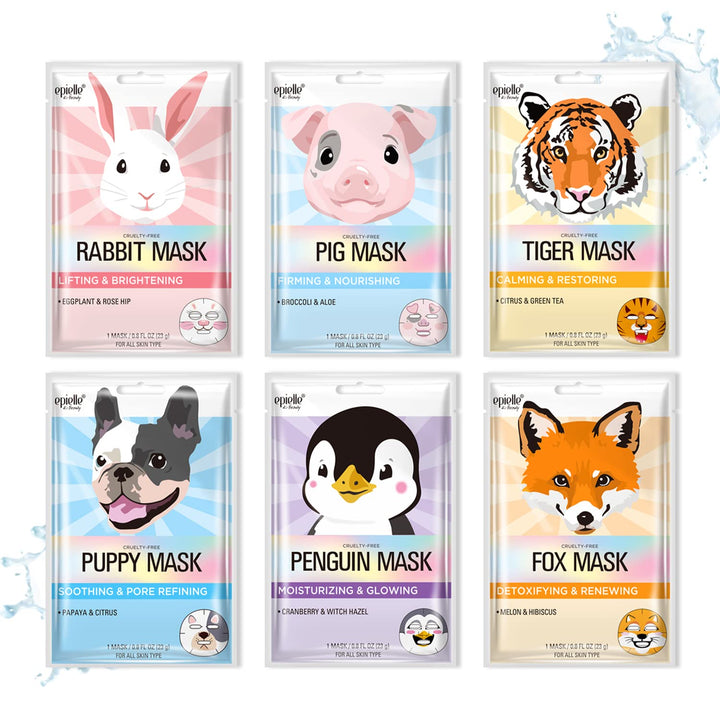 Epielle front packaging showing six animal character masks and gift appeal