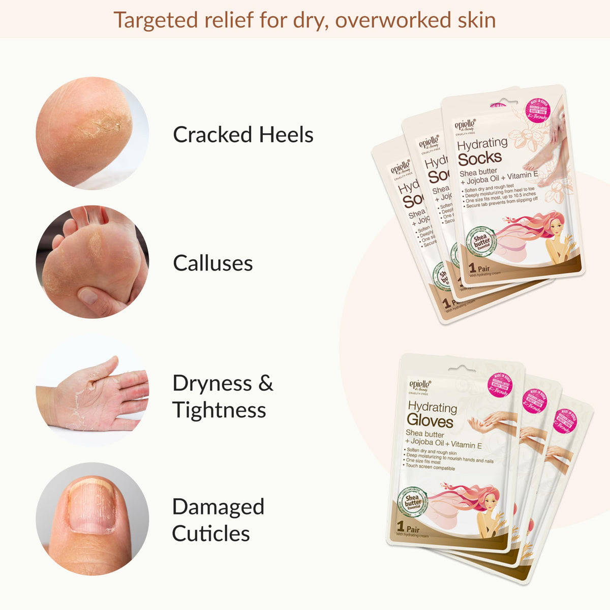 Person wearing Epielle gloves during hand treatment for softened skin