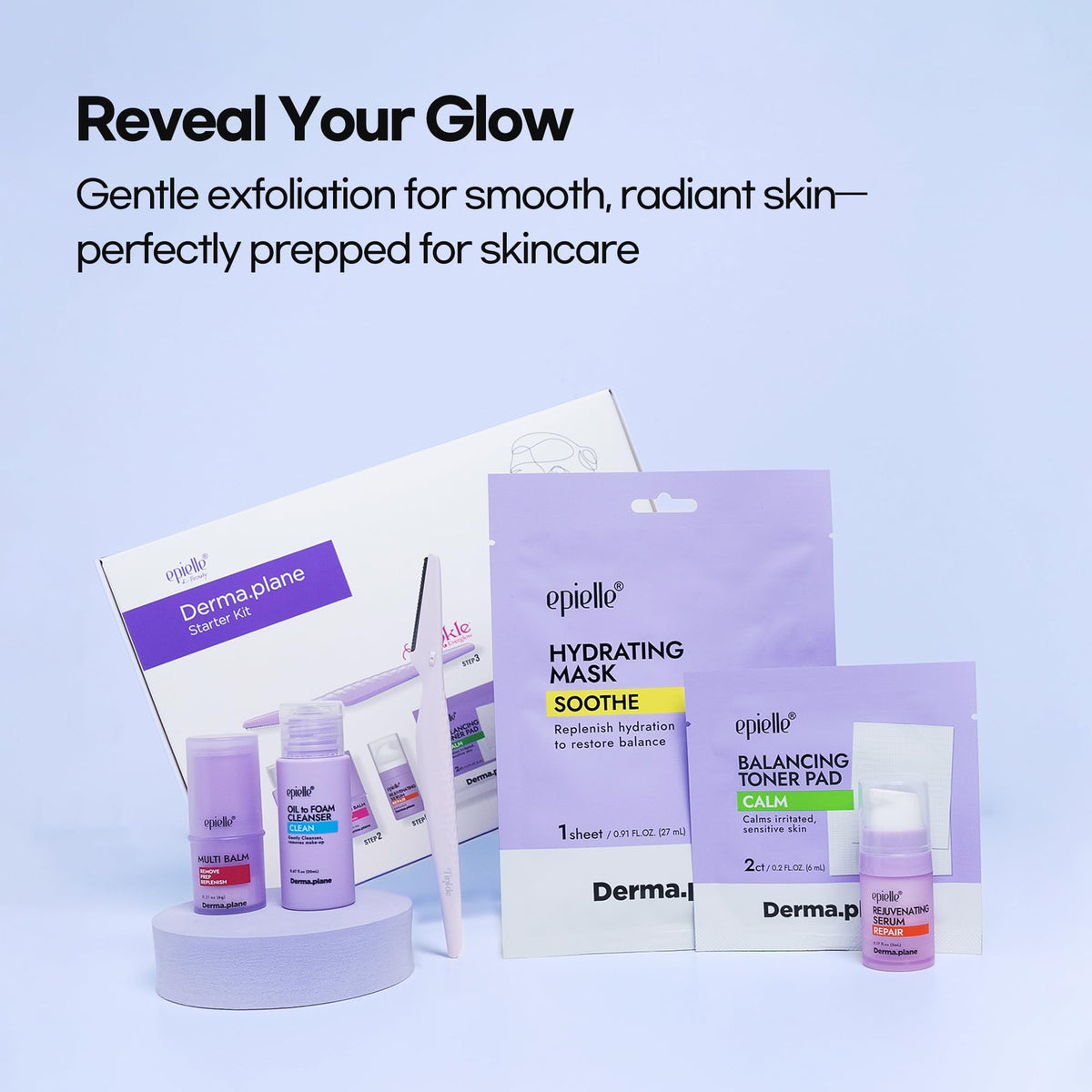 Epielle kit staged in bathroom vanity for easy at-home facial routine