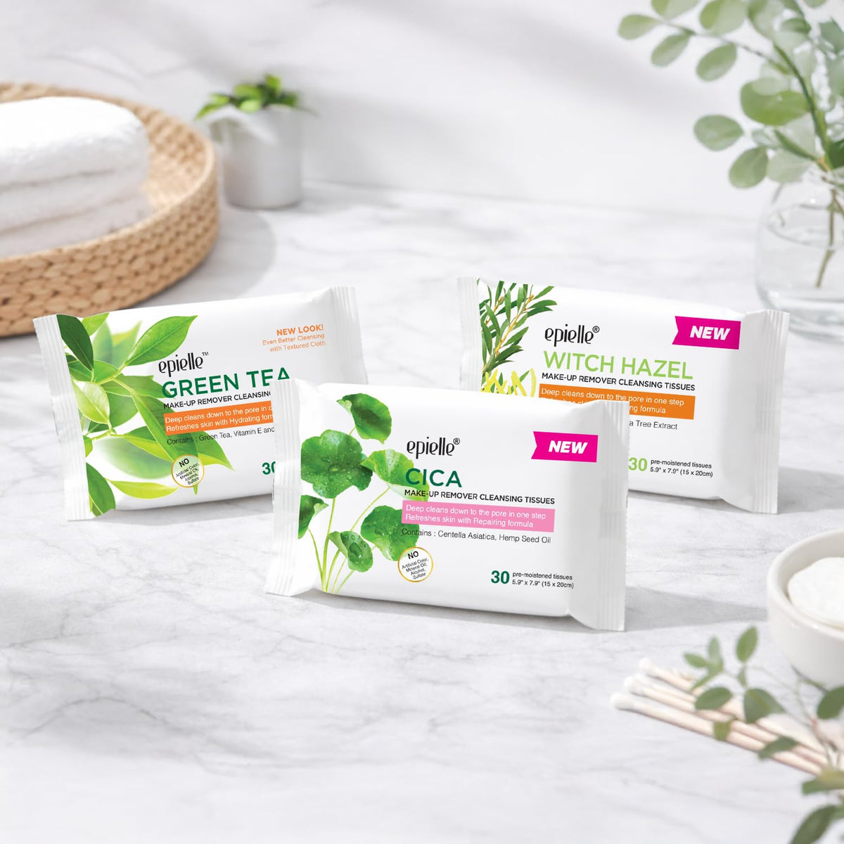 Epielle open wipe visible on hand ready to remove makeup gently
