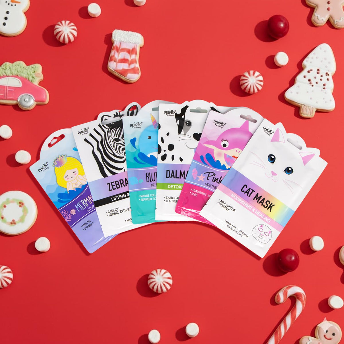 Epielle masks arranged as party favors showing festive gifting appeal
