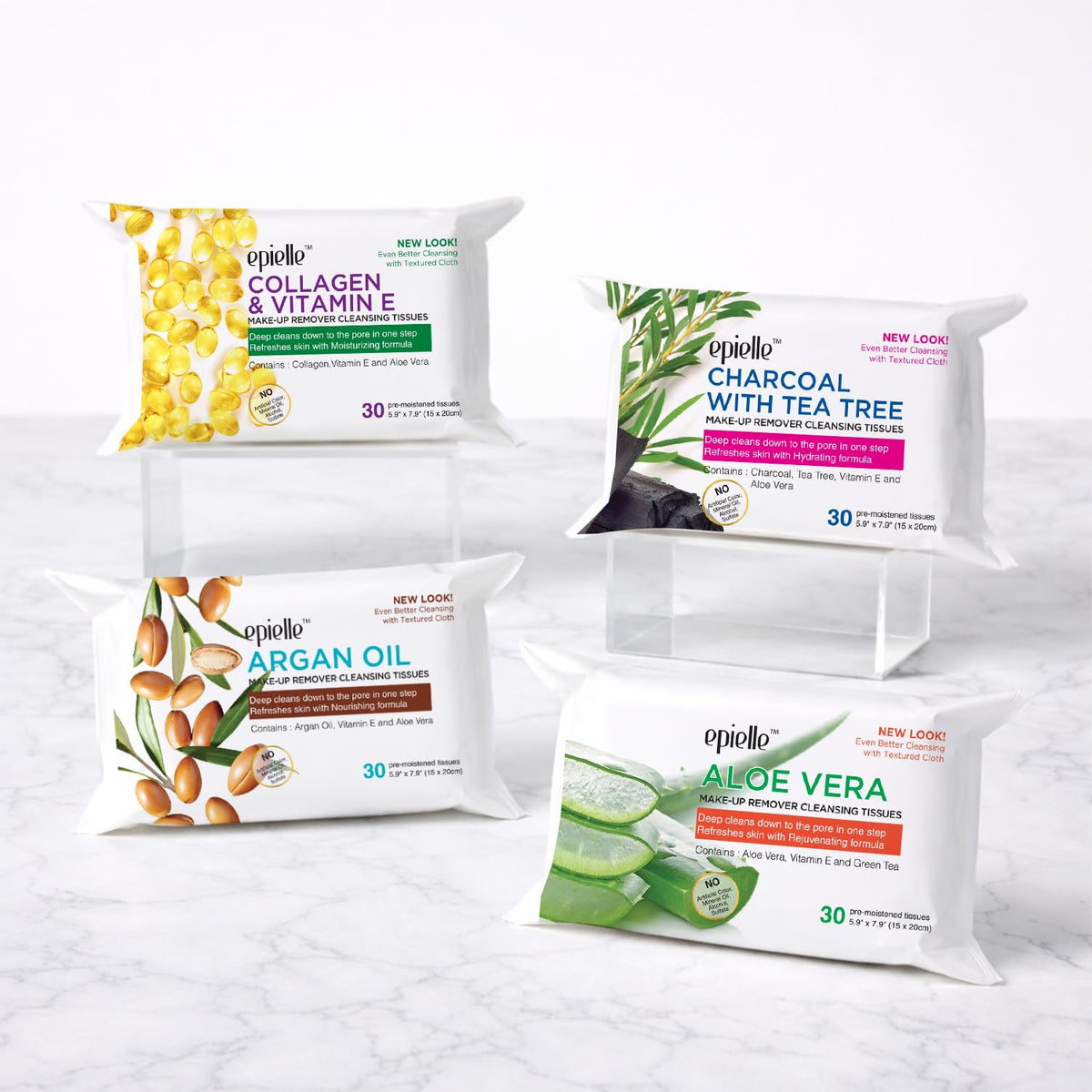 Epielle wipe in hand demonstrating soft, moist towelette ready for makeup removal