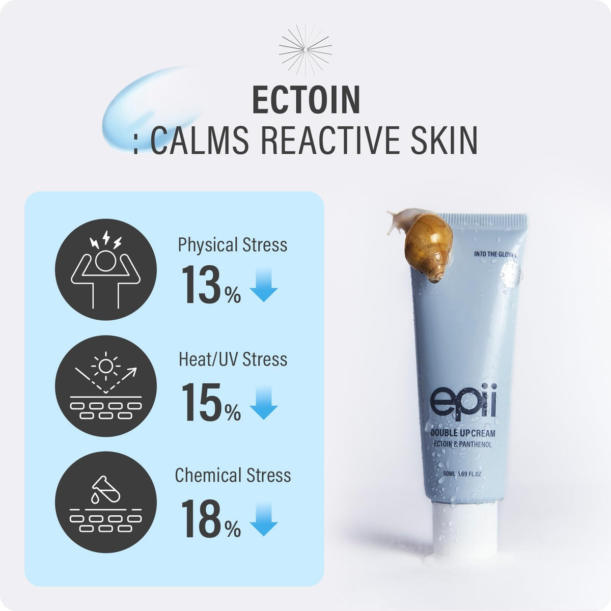 epii 50mL size comparison next to hand showing real scale and travel-friendly benefit