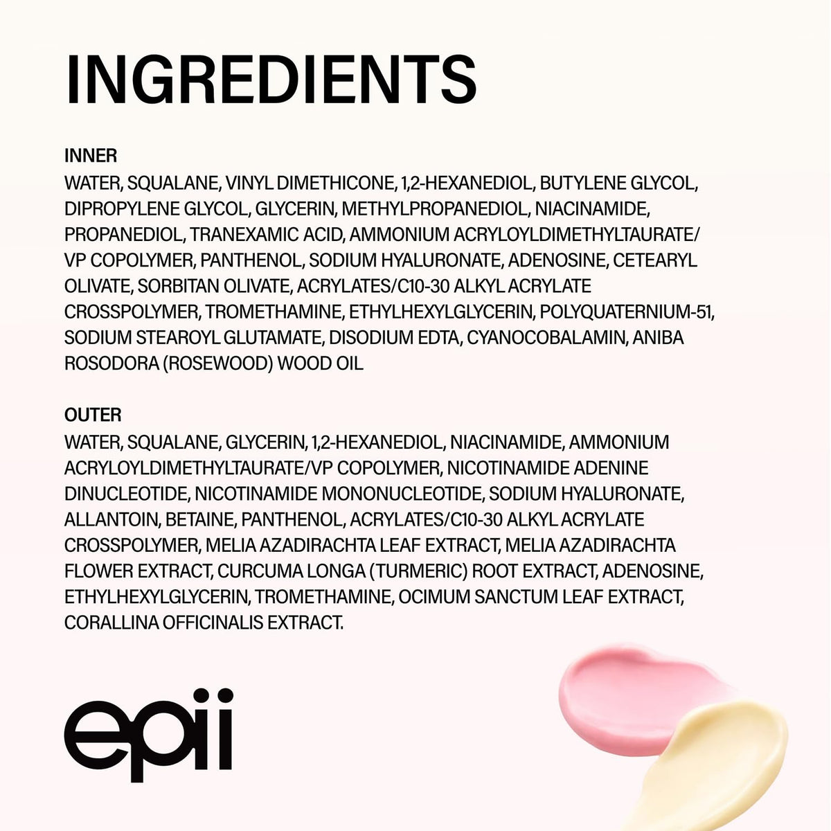 epii label close-up revealing ingredient list and brightening formula benefits
