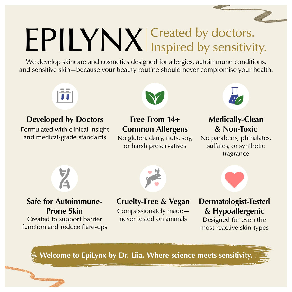 EPILYNX ingredient bottle and label showing hypoallergenic, clean formula